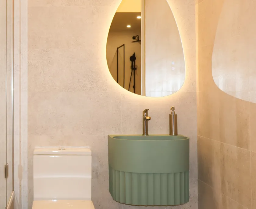 Muted Green Furniture & Soft Stone Finishes